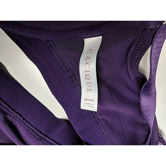 Cacique Bra 38DDD Boost Plunge Lace Back & Trims Cross Back Purple 38 DDD Front - Picture 6 of 9